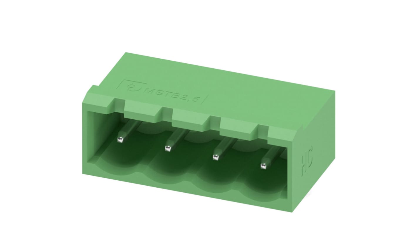 Phoenix Contact, 5.08mm Pitch, MSTBA 2.5 HC/ 4-G-5.08, 4 Way, Pluggable Terminal Block, Header, Solder Termination,