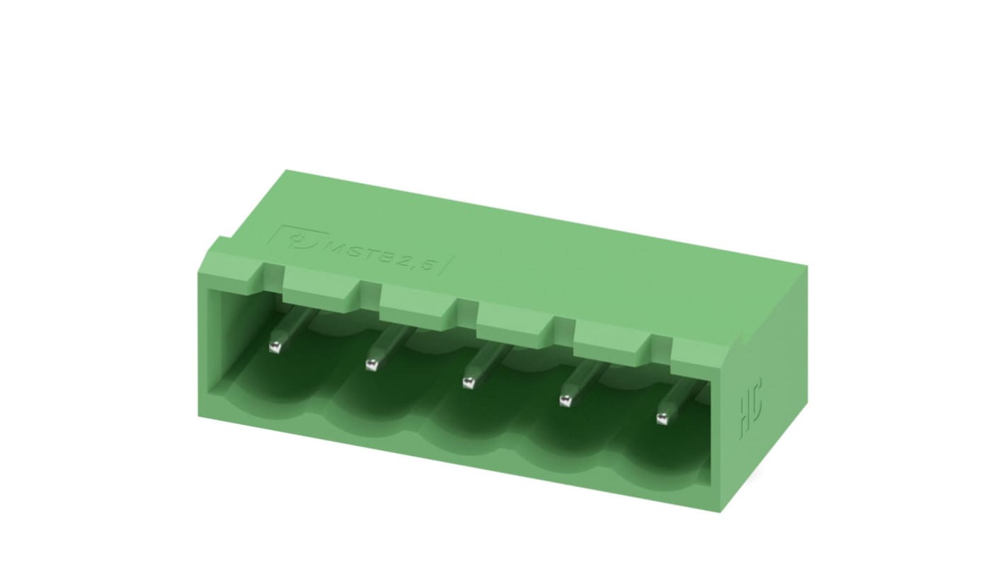 Phoenix Contact, 5.08mm Pitch, MSTBA 2.5 HC/ 5-G-5.08, 5 Way, Pluggable Terminal Block, Header, Solder Termination,