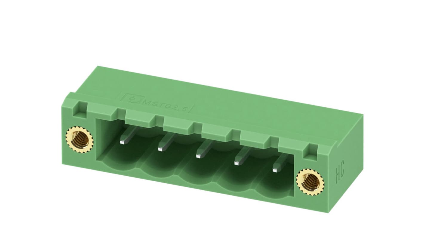 Phoenix Contact, 5.0mm Pitch, MSTB 2.5 HC/ 5-GF, 5 Way, Pluggable Terminal Block, Header, Solder Termination, 1924004