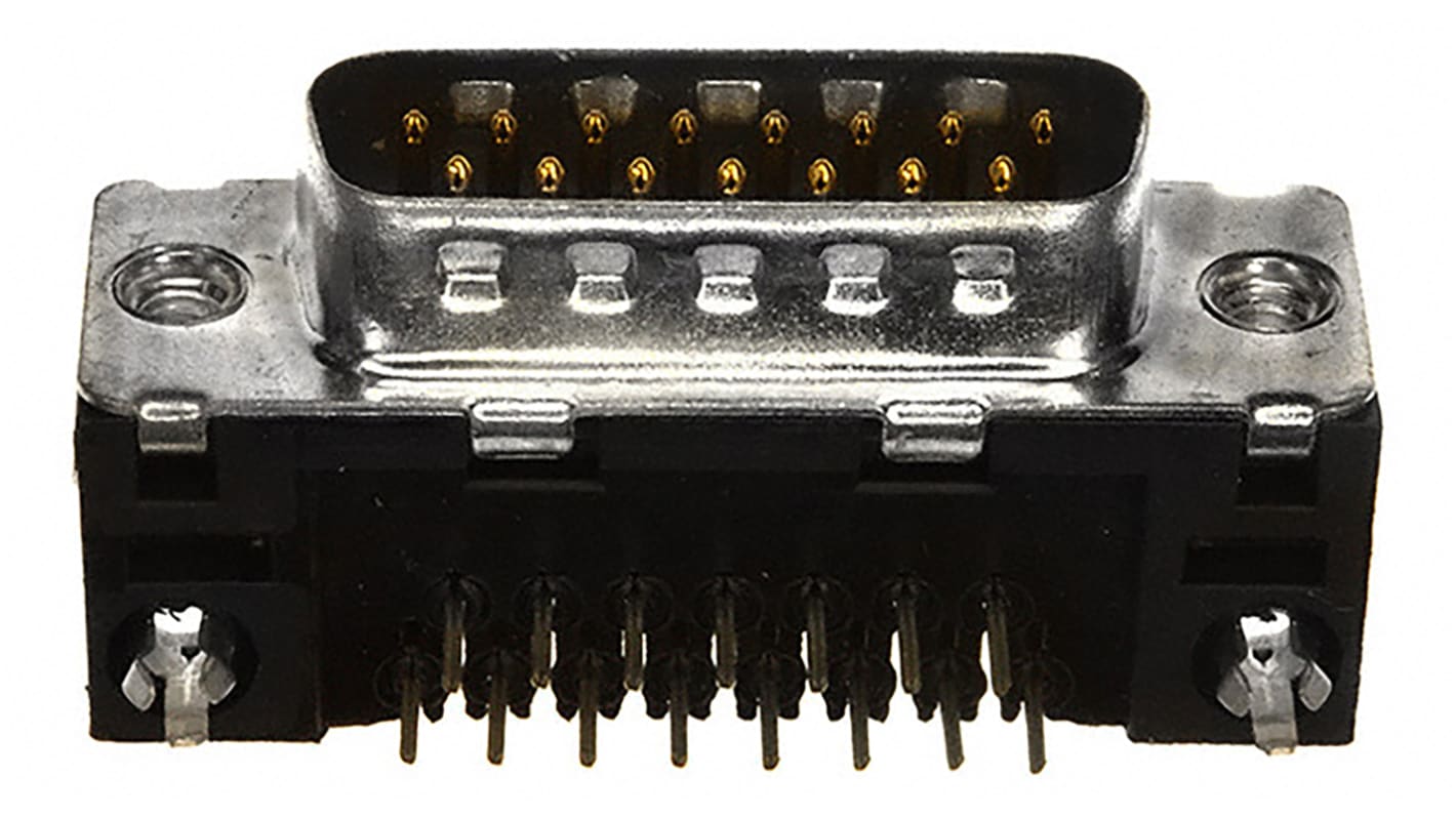 Amphenol ICC D 15 Way Right Angle Through Hole D-sub Connector Plug, 2.84mm Pitch, with 4-40 UNC Inserts