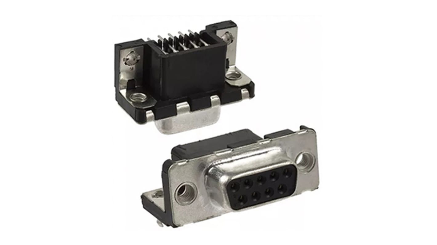 Amphenol ICC D 9 Way Right Angle Through Hole D-sub Connector Socket, 2.84mm Pitch, with 4-40 UNC Inserts
