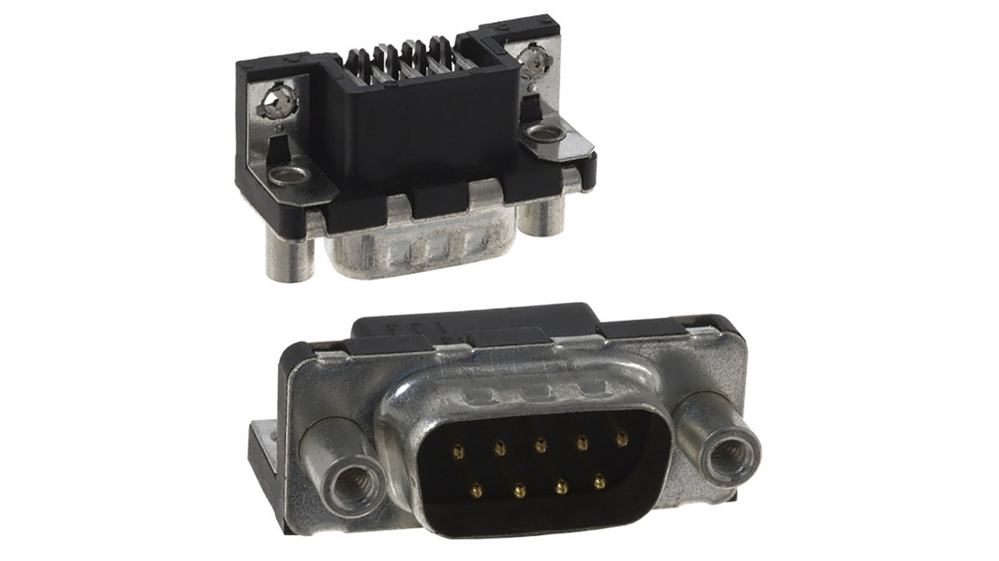 Amphenol ICC D 9 Way Right Angle Through Hole D-sub Connector Plug, 2.84mm Pitch, with 4-40 UNC Female Screw
