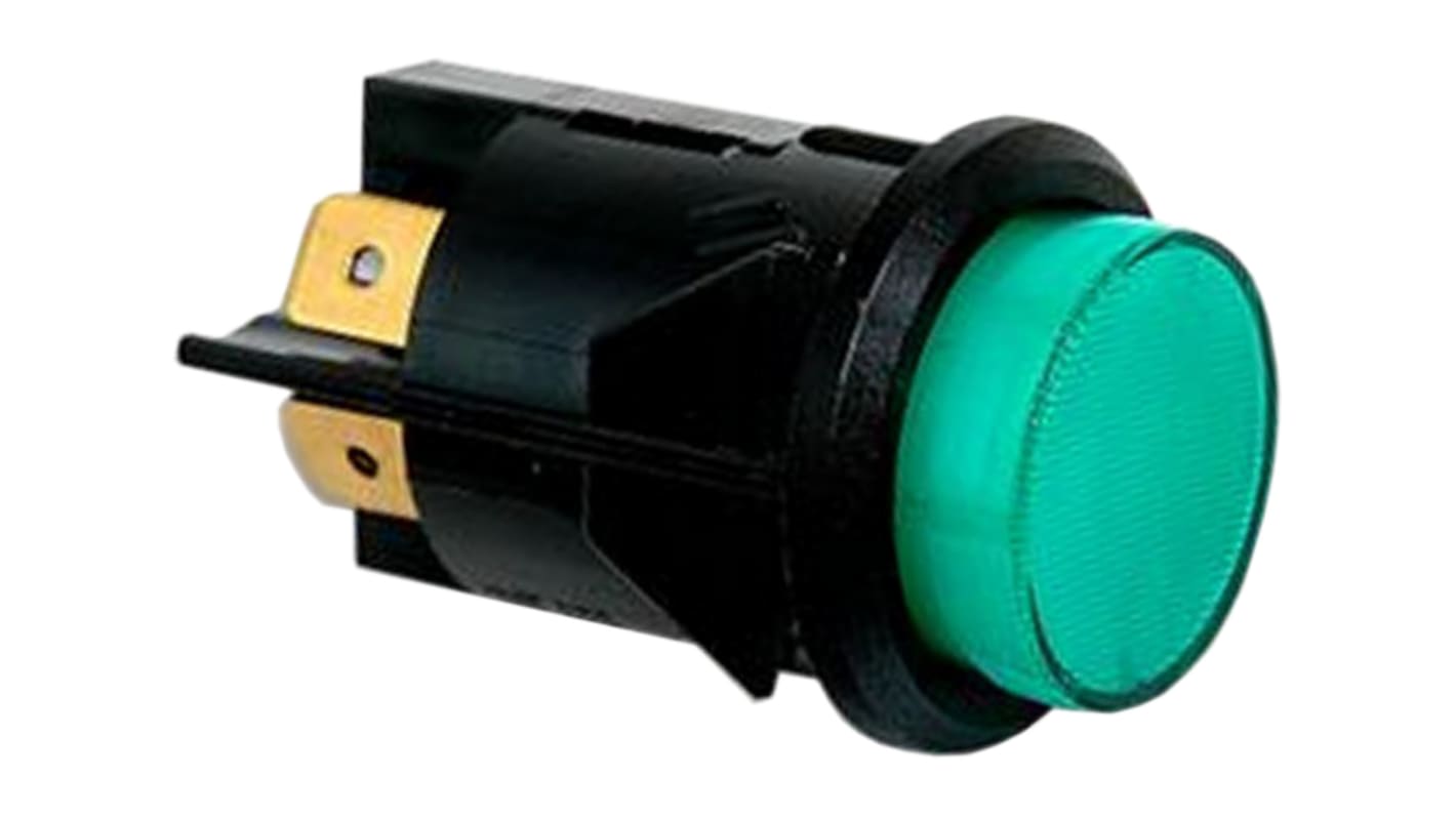 Arcolectric (Bulgin) Ltd Illuminated Push Button Switch, Latching, Panel Mount, 25mm Cutout, DPDT, Green LED, 250V ac,