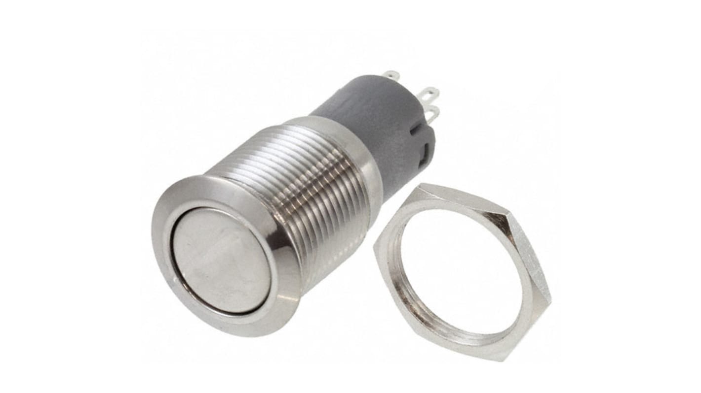 Bulgin Push Button Switch, Latching, Panel Mount, 16.2mm Cutout, DPDT, 50V