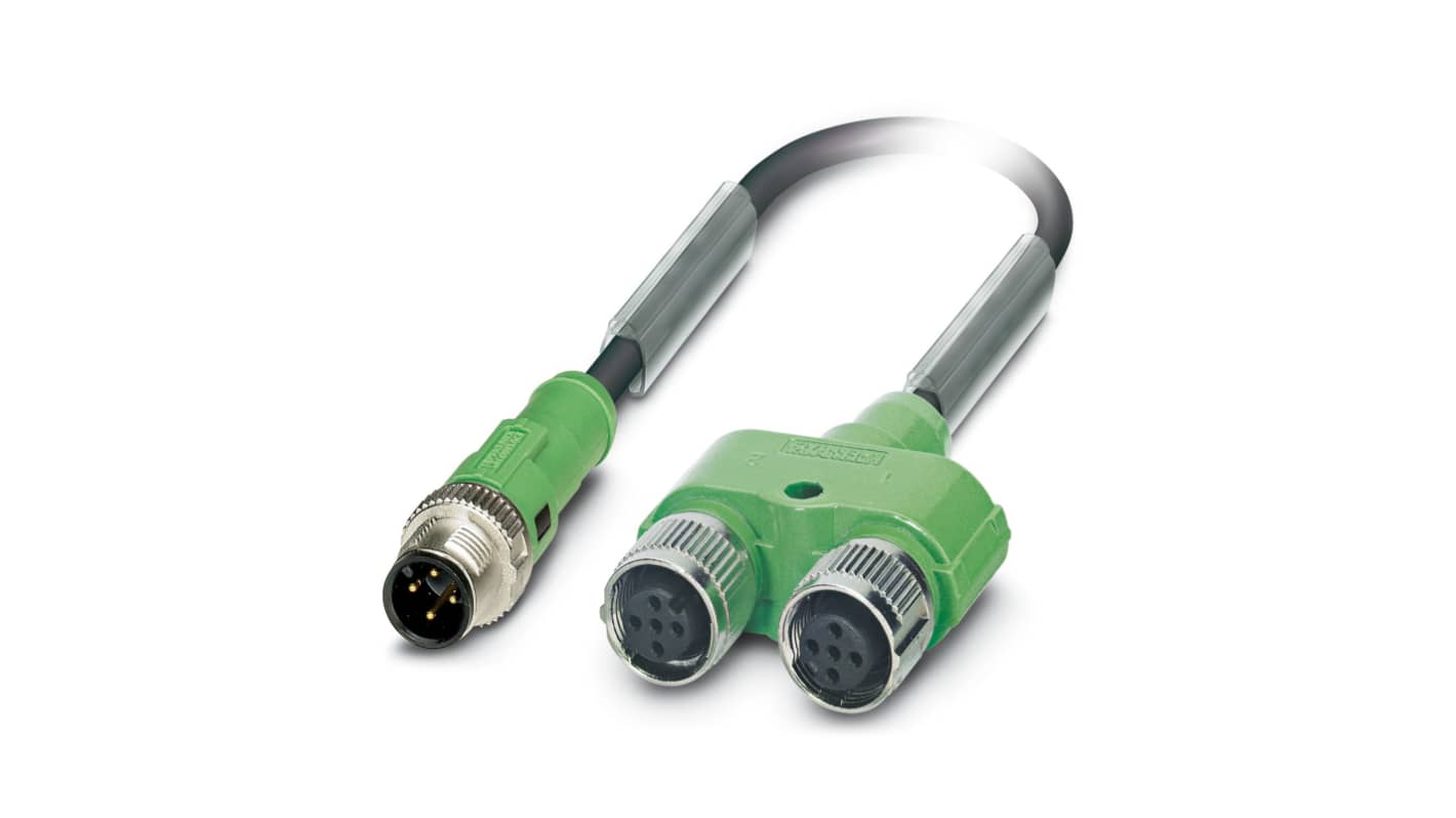 Phoenix Contact Male 4 way M12 to Female 4 way M12 x 2 Sensor Actuator Cable, 600mm