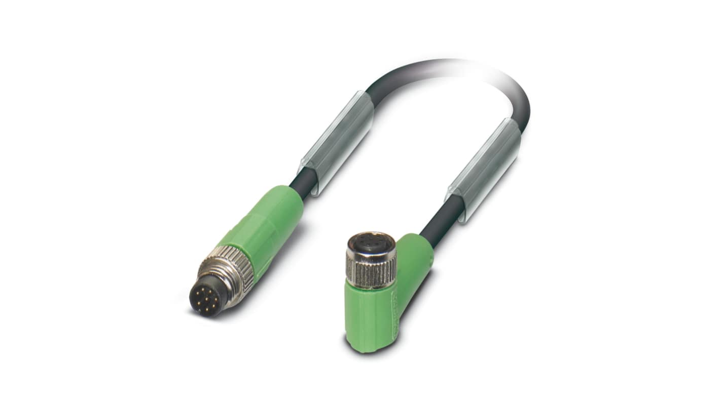 Phoenix Contact Straight Male 8 way M8 to Right Angle Female 8 way M8 Sensor Actuator Cable, 1.5m