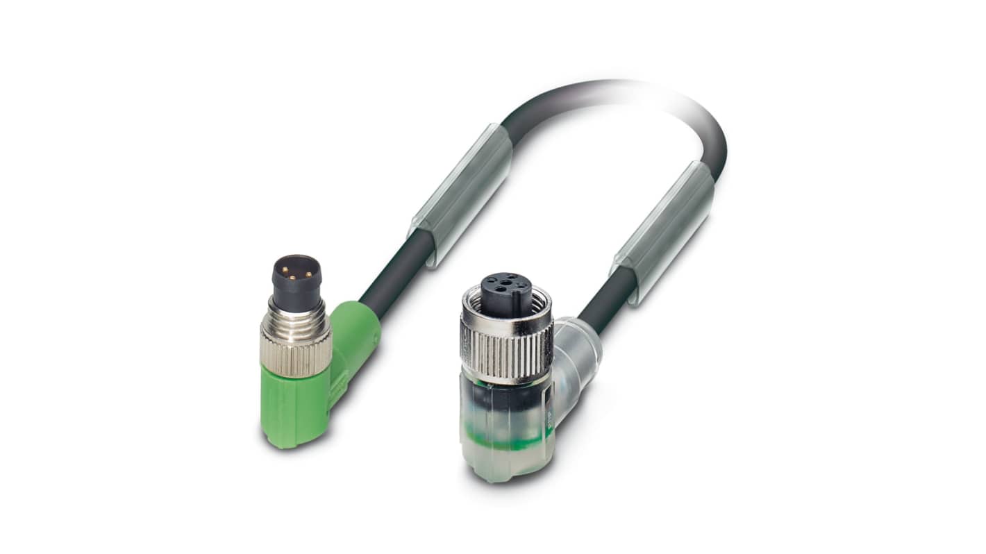Phoenix Contact Male 3 way M8 to Female 3 way M12 Sensor Actuator Cable, 3m