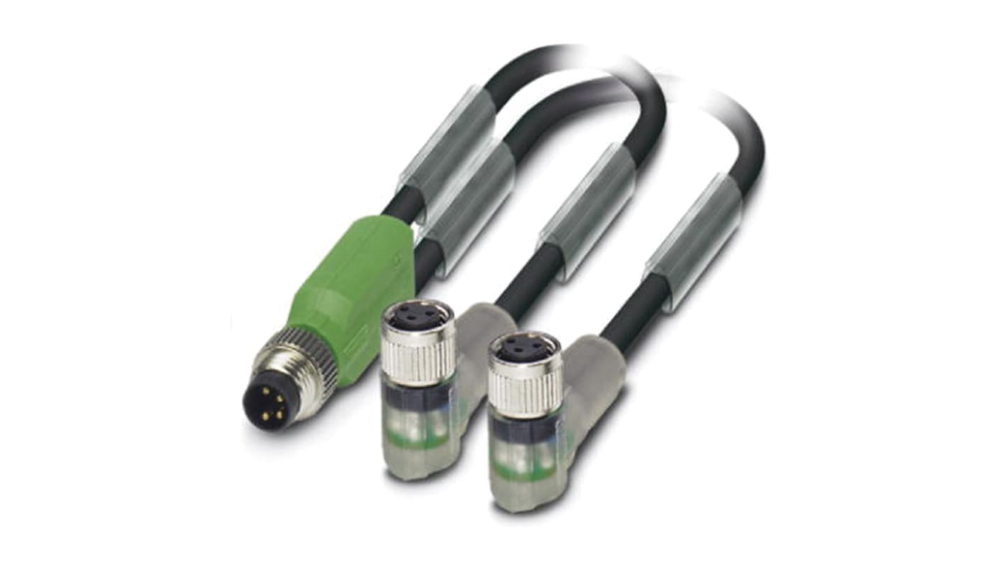 Phoenix Contact Male 3 way M8 to Female 3 way M8 Sensor Actuator Cable, 300mm