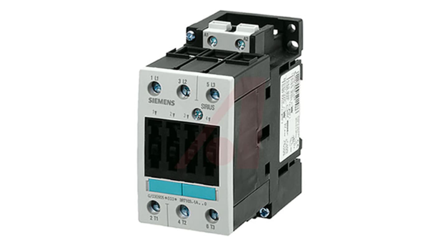 Siemens 3RT Series Contactor, 110 V ac @ 50 Hz, 120 V ac @ 60 Hz Coil, 3-Pole, 40 A (AC3), 18.5 kW (AC3), 3NO (Main),