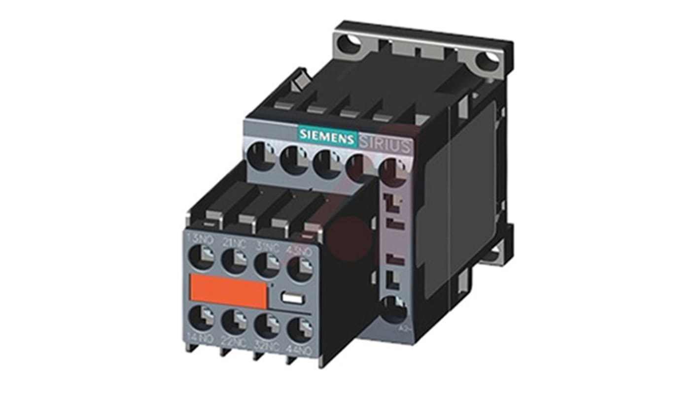 Siemens SIRIUS 3RT2 Contactor, 24 V dc Coil, 3-Pole, 9 A, 4 kW, 3NO, 400 V ac