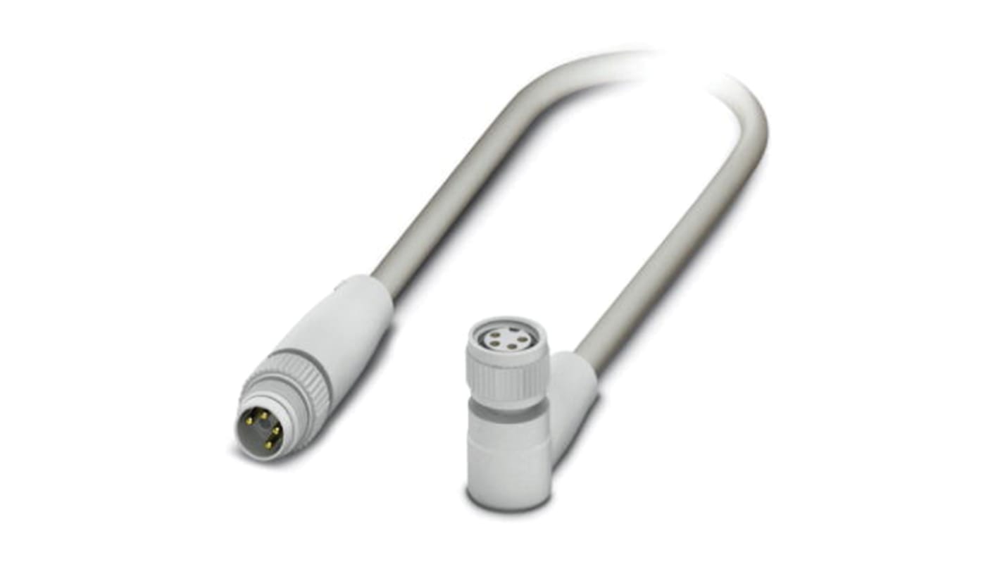 Phoenix Contact Right Angle Female 4 way M8 to Straight Male 4 way M8 Sensor Actuator Cable, 600mm