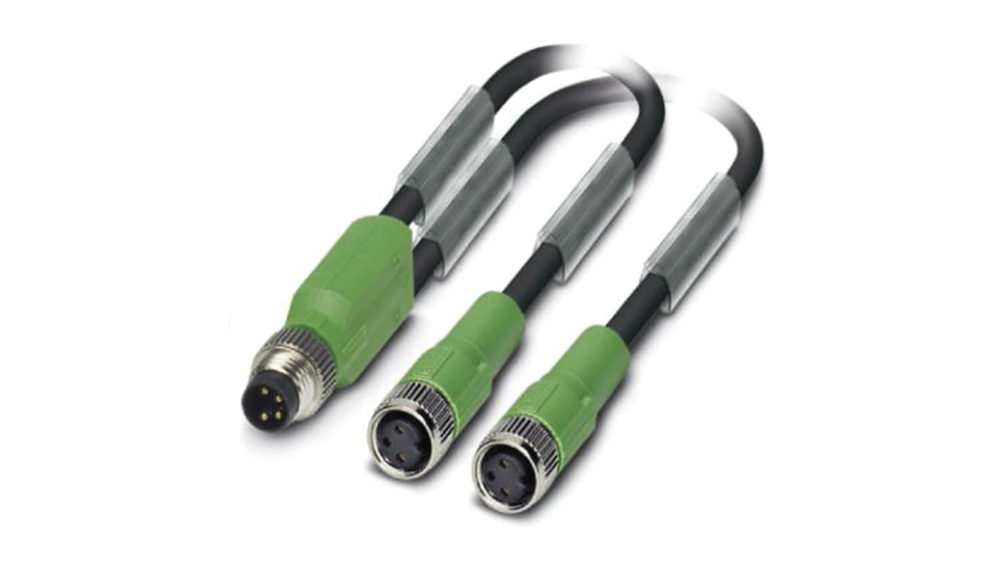 Phoenix Contact Male 3 way M8 to Female 3 way M8 Sensor Actuator Cable, 600mm