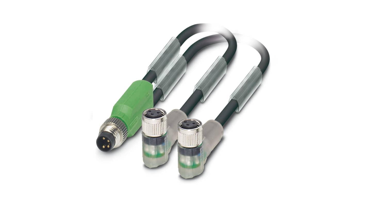 Phoenix Contact Male 3 way M8 to Female 3 way M8 Sensor Actuator Cable, 600mm