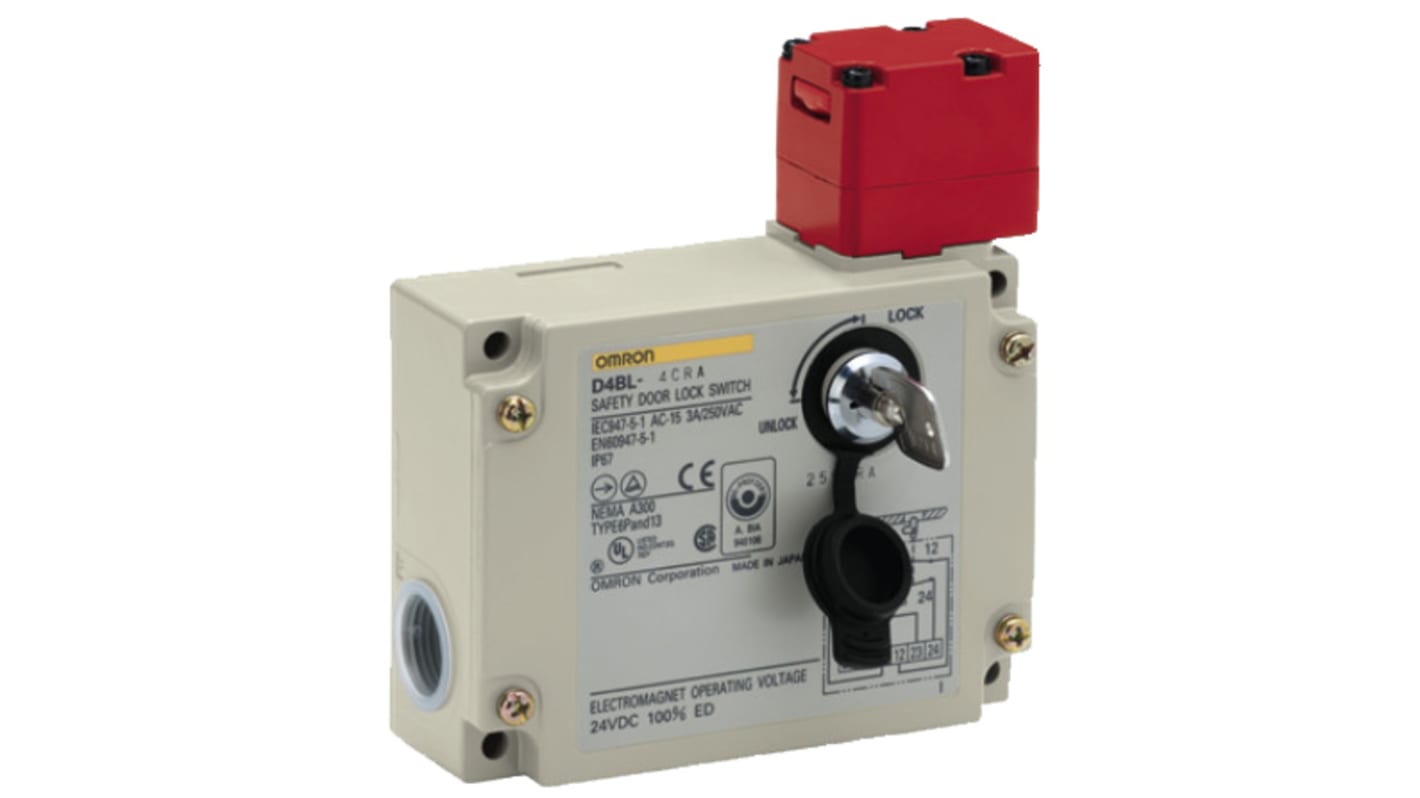Omron D4BL Series Solenoid Interlock Switch, Power to Unlock, 24V dc