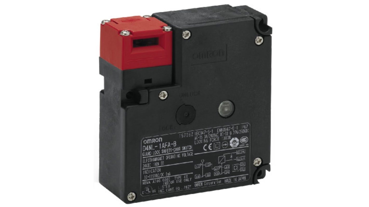 Omron D4NL Series Solenoid Interlock Switch, Power to Unlock, 24V dc, 2NC/1NO + 1NC/1NO