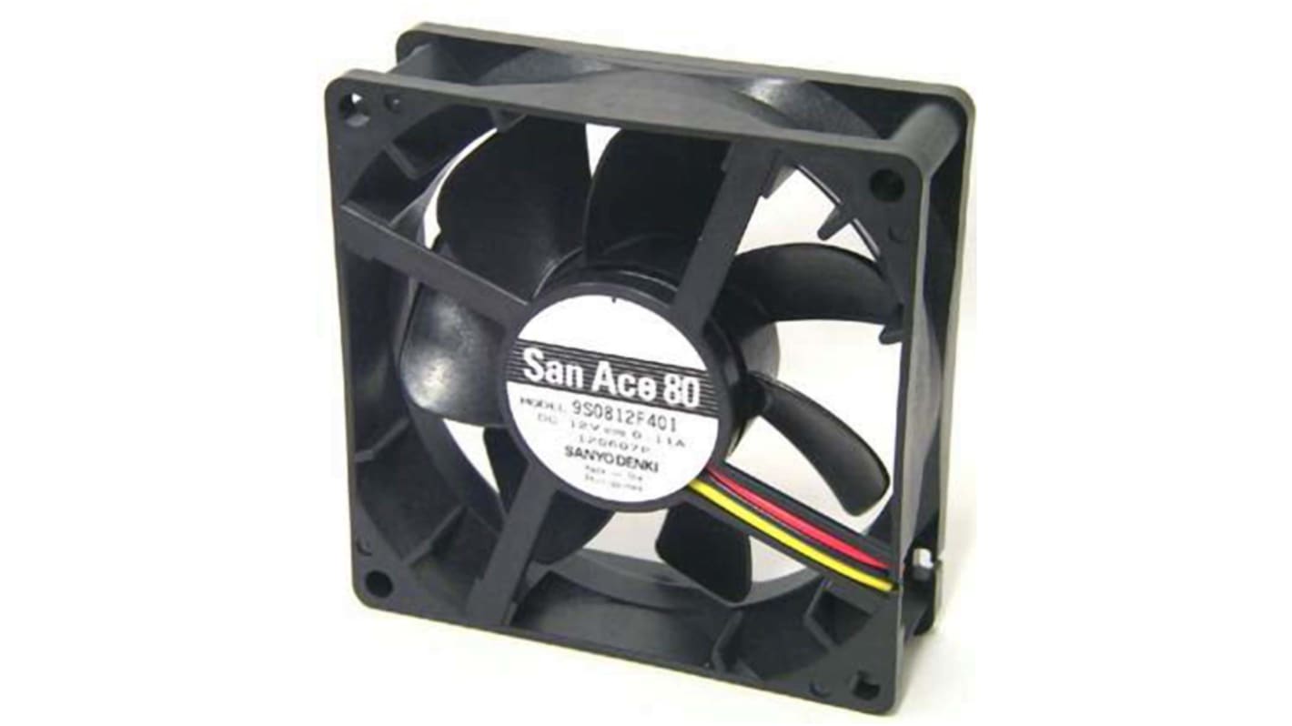 Sanyo Denki San Ace 9S Series Axial Fan, 24 V dc, DC Operation, 40m³/h, 960mW, 40mA Max, 80 x 80 x 25mm