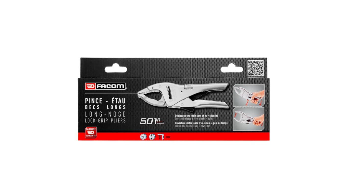 Facom 501APB Locking Pliers, 250 mm Overall, Lock Grip Tip, 17mm Jaw