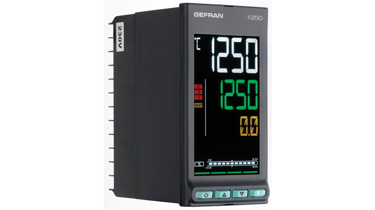Gefran 1250 PID Temperature Controller, 48 x 96mm, 3 Output Logic, Relay, 100 → 240 V ac Supply Voltage