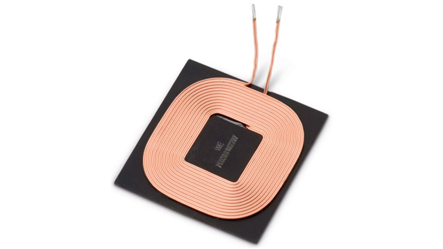 Wurth Elektronik 无线充电线圈, 轴向安装, 5A, 80mΩ, 8 μH, 40 x 40 x 1.2mm, WE-WPCC系列