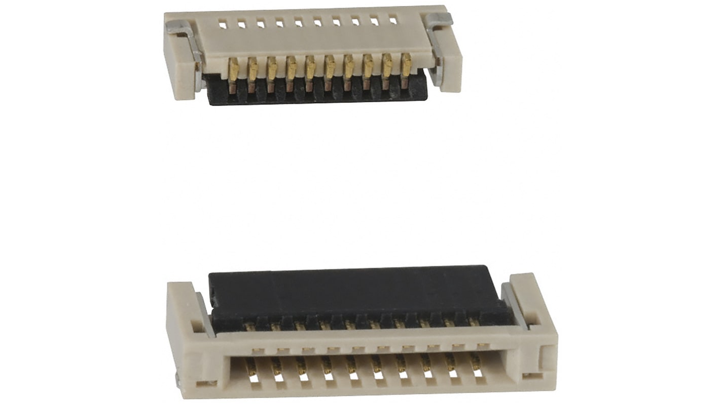 Amphenol FCI, VLL, 10051922 0.5mm Pitch 10 Way Right Angle Female FPC Connector, ZIF Bottom Contact