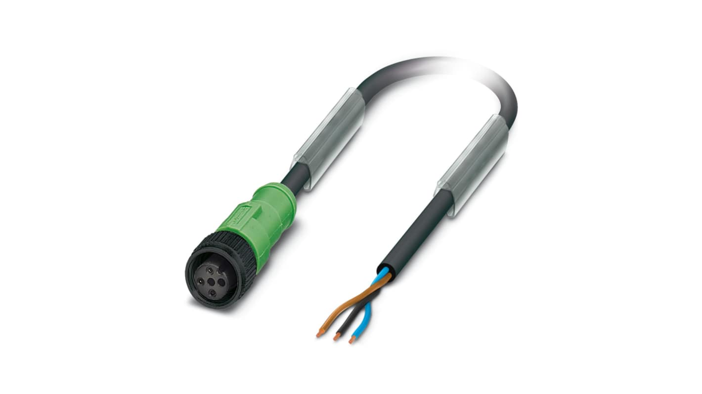 Cable de conexión Phoenix Contact, con. A M12 Hembra, 3 polos, cod.: A, long. 10m, 250 V, 4 A, IP65, IP67, IP68