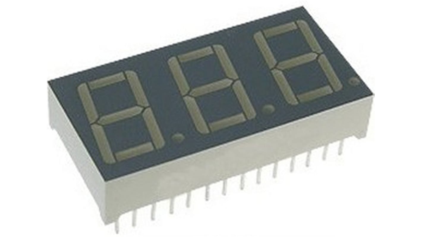 BA56-11SYKWA Kingbright 3 Digit 7-Segment LED Display, CA Yellow 120 mcd RH DP 14.2mm