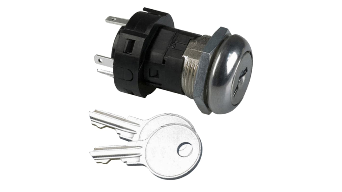 C & K Key Switch, DPST, 12 A@ 125 V ac, 6 A@ 250 V ac 3-Way Flat-Key