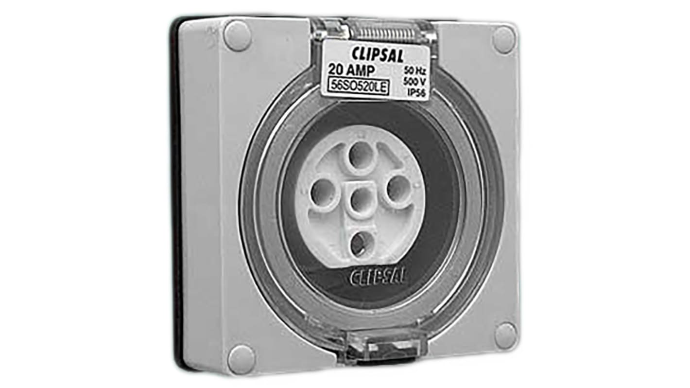 Clipsal Electrical, 56SO IP66 Grey Surface Mount 5 Socket, Rated At 20A, 500 V