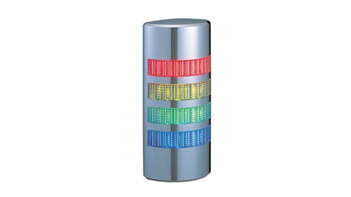 Patlite WE LED Signalturm bis 4-stufig Linse Klar LED Rot/Gelb/Grün/Blau + Summer Blitz, Dauer 206mm Multifunktion