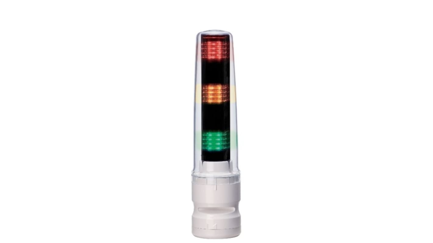 Patlite LS7 LED Signalturm 3-stufig Linse Klar LED Rot/Gelb/Grün + Summer Blitz, Dauer 284mm Multifunktion