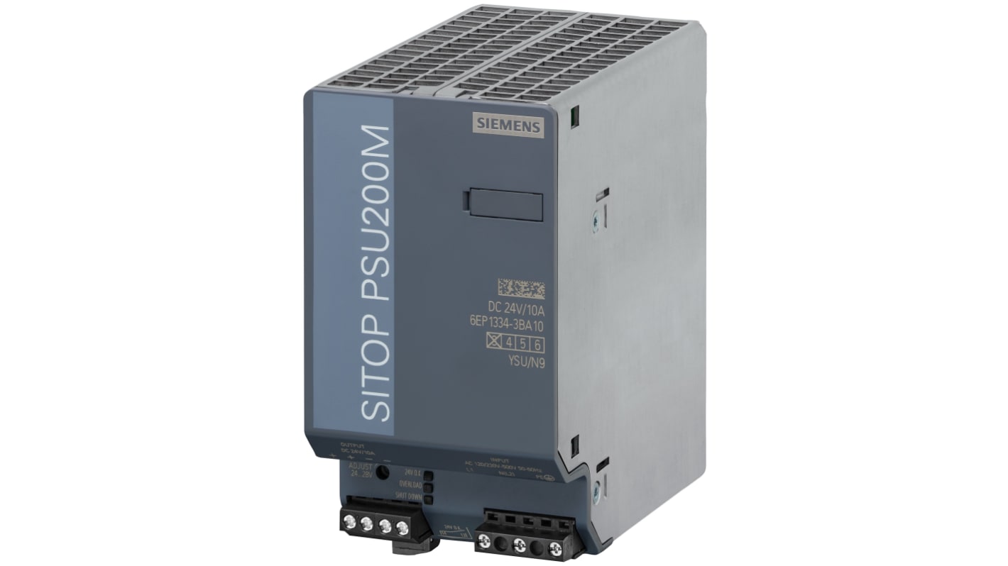 Siemens 开关模式导轨电源, 24V 直流 10A输出, 240W, 85 → 264V 交流输入, 1, 2相, SITOP PSU200M系列