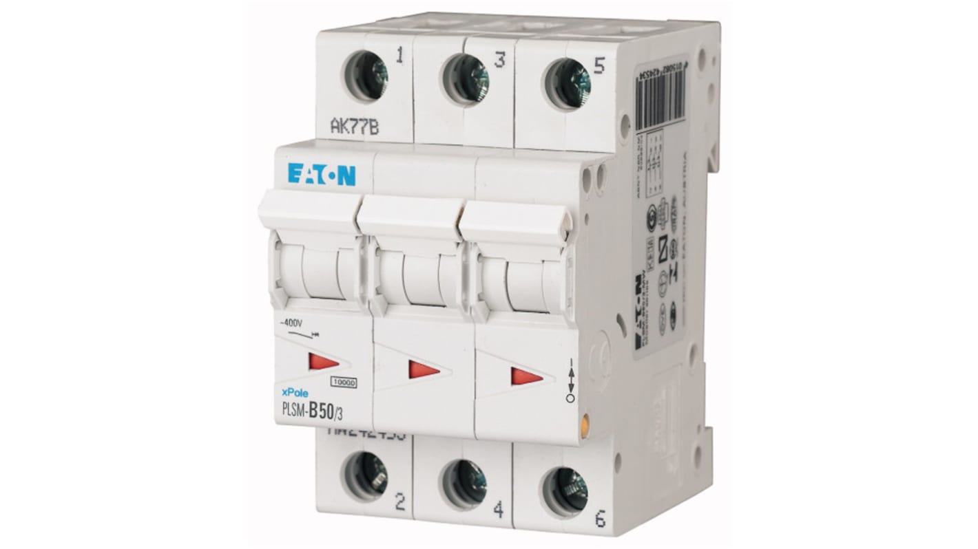Interruttore magnetotermico Eaton, 3P 50A 10 kA, Tipo C