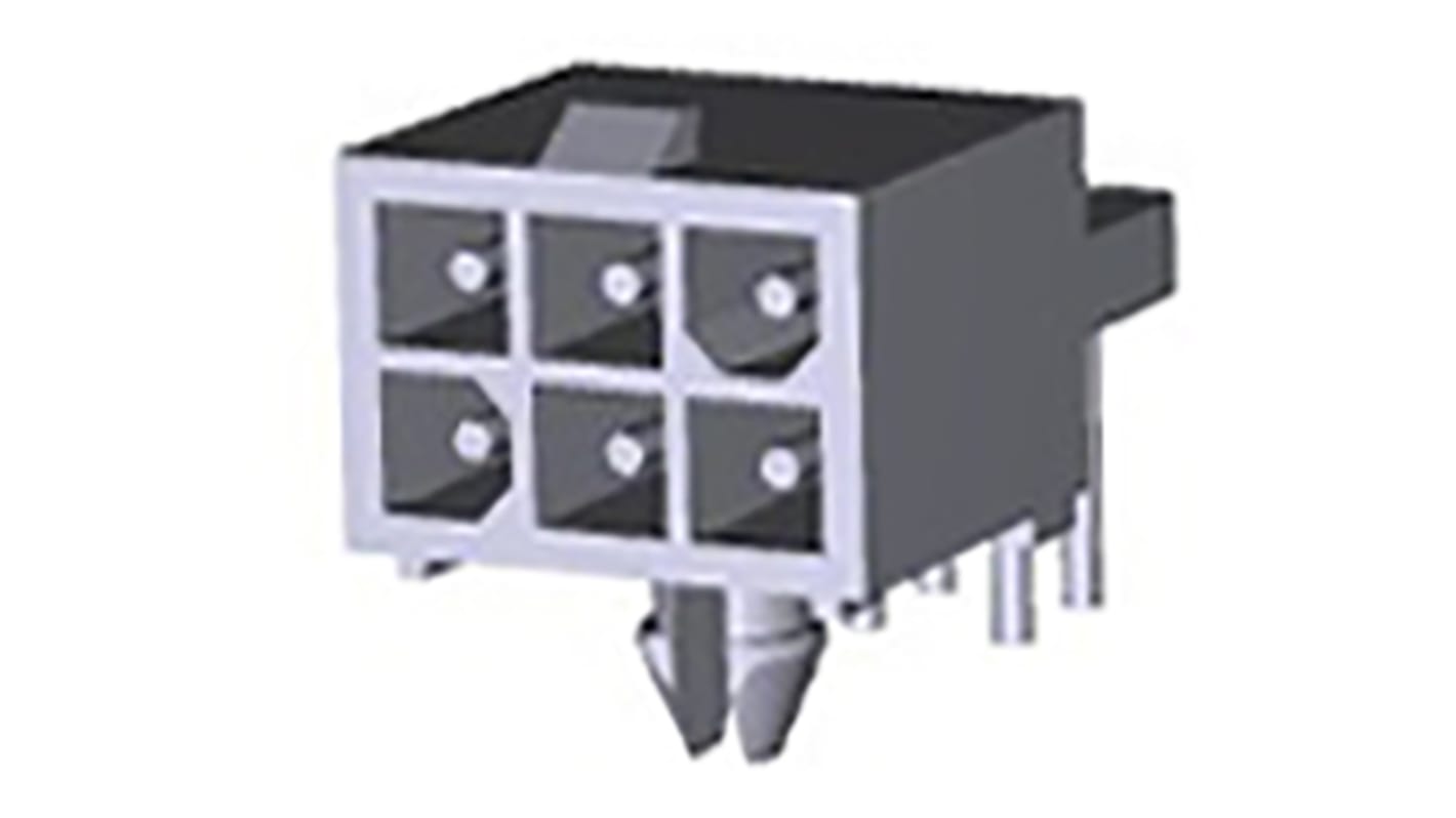 TE Connectivity Mini-Universal MATE-N-LOK Series Right Angle Through Hole PCB Header, 6 Contact(s), 4.14mm Pitch, 2