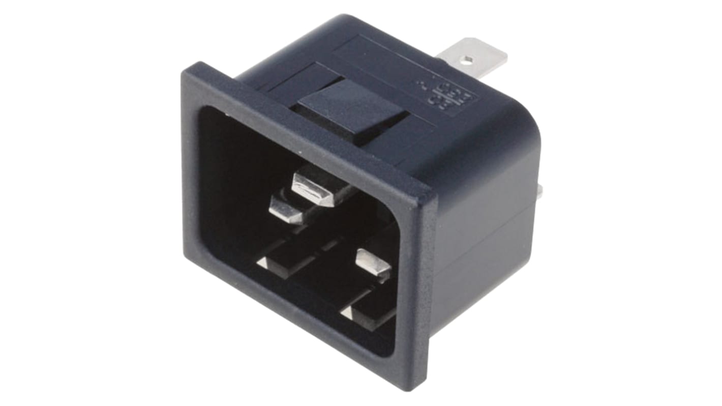Connettore IEC C20 Bulgin Maschio, 16A, 250 V, fusibili, montaggio a scatto