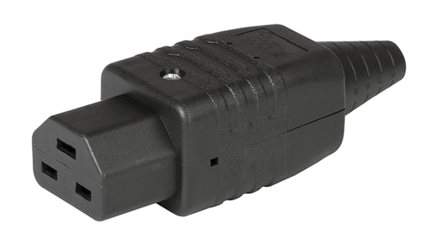 Conector IEC C21 hembra Schurter, Recto, Montaje de Cable, 250 V, 16A, con interruptor , Ø de cable 16.0mm