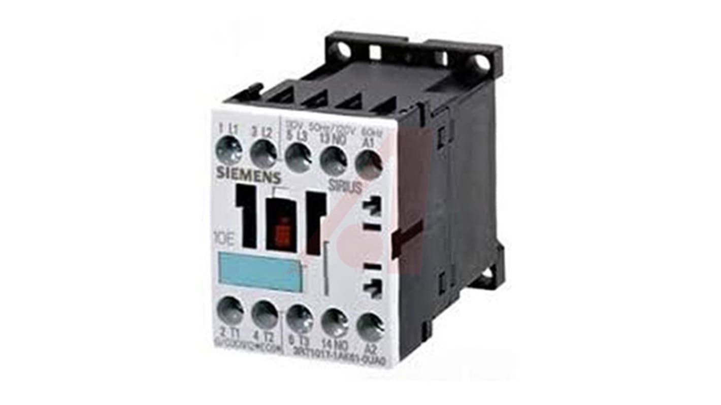Siemens 3RT Series Contactor, 120 V ac Coil, 3-Pole, 7 A, 3 kW, 3NO (Main), NO (Auxiliary), 400 V