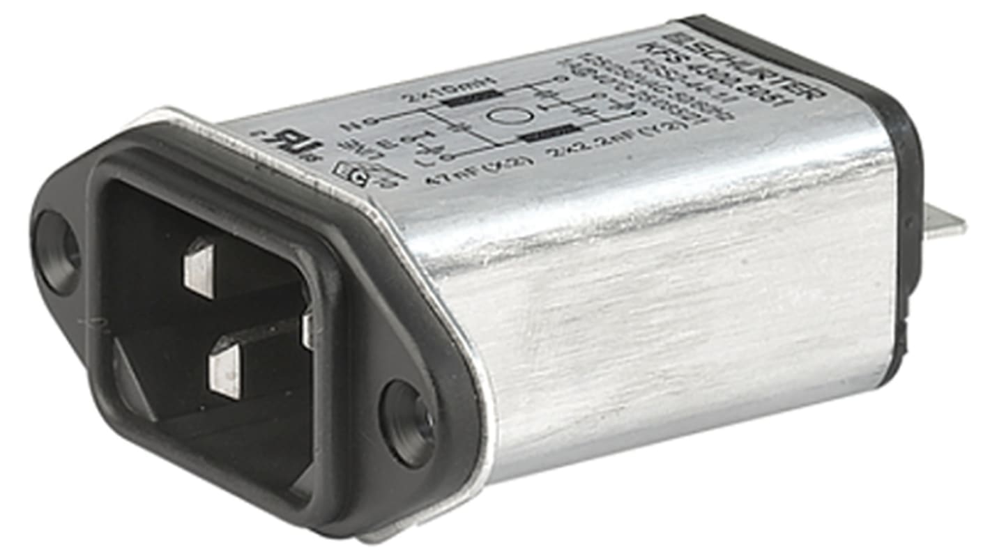 Schurter 10A, 250 V ac Male Panel Mount Filtered IEC Connector 4300.5055, Quick Connect None Fuse