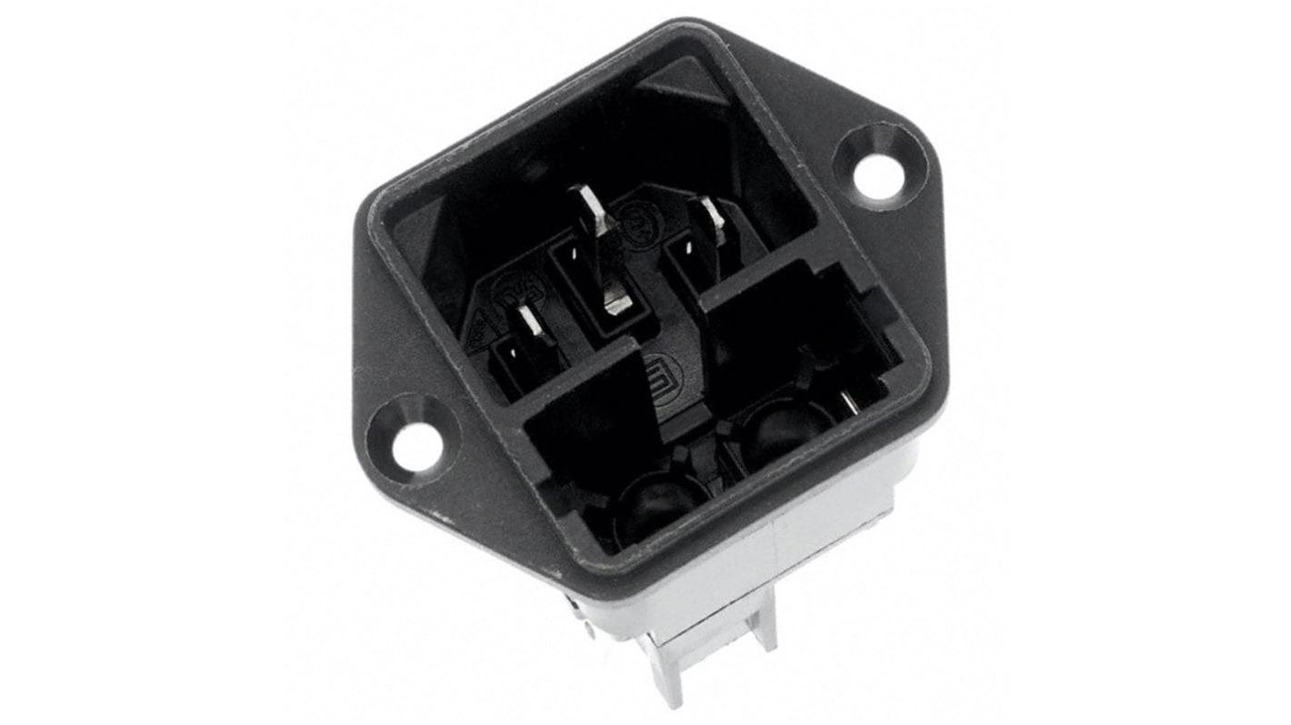 Schurter C14插头 IEC连接器, 面板安装, 250 V, 10A, 2个5 x 20mm保险丝