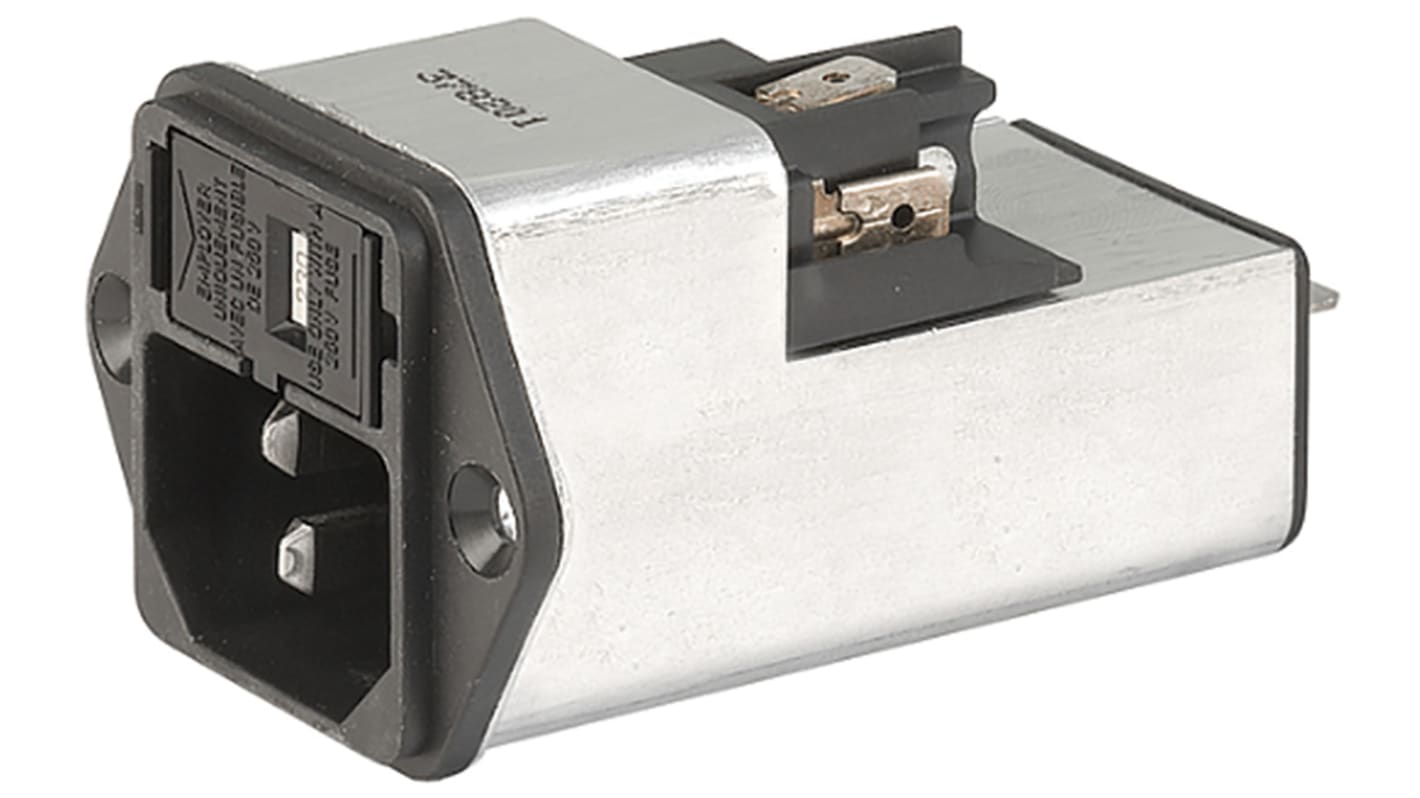 Schurter 10A, 250 V ac Male Screw Filtered IEC Connector 2 Pole 4301.5045, Quick Connect 2 Fuse