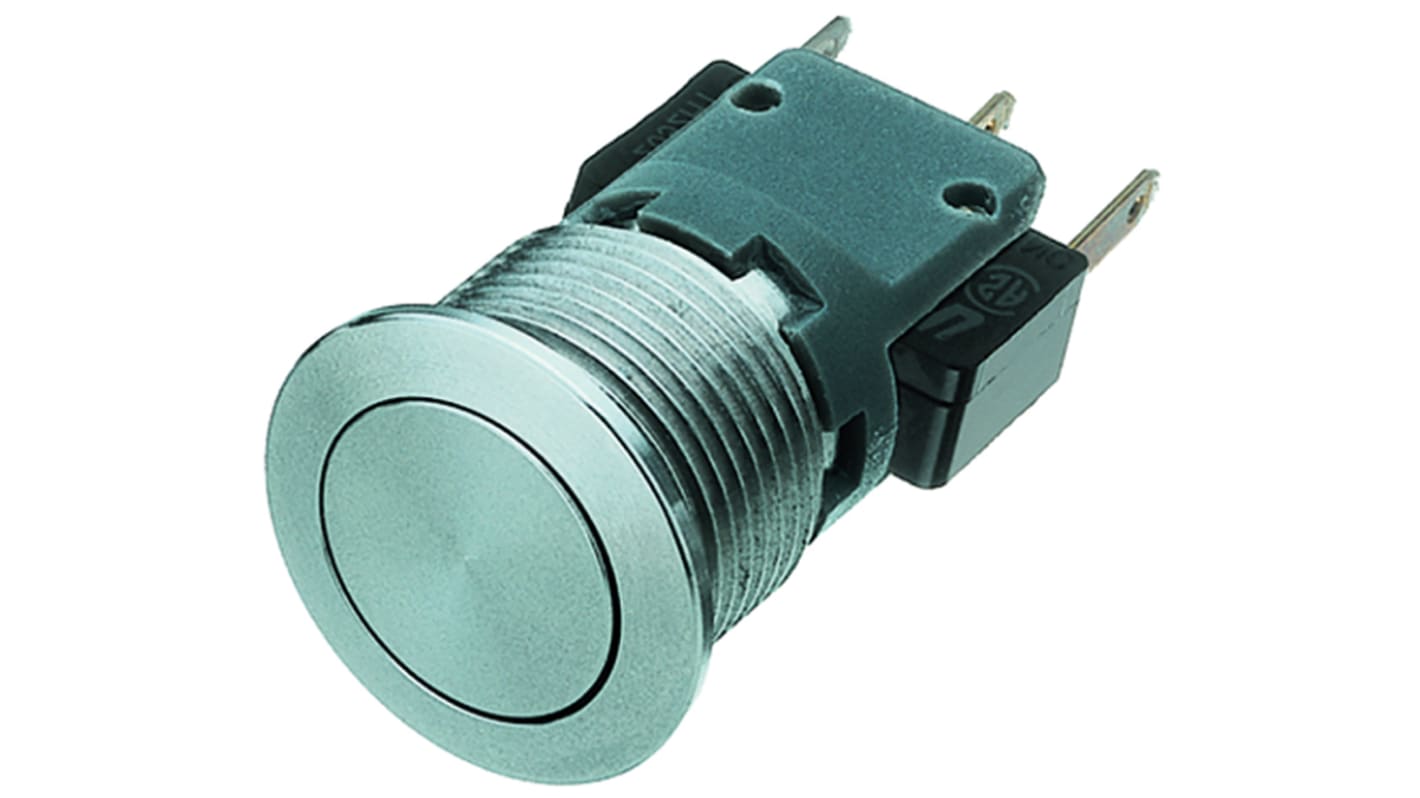Schurter MSM 16 ST Series Push Button Switch, Momentary, Panel Mount, 16.1mm Cutout, SPDT, 125 V dc, 250V ac, IP40, IP67