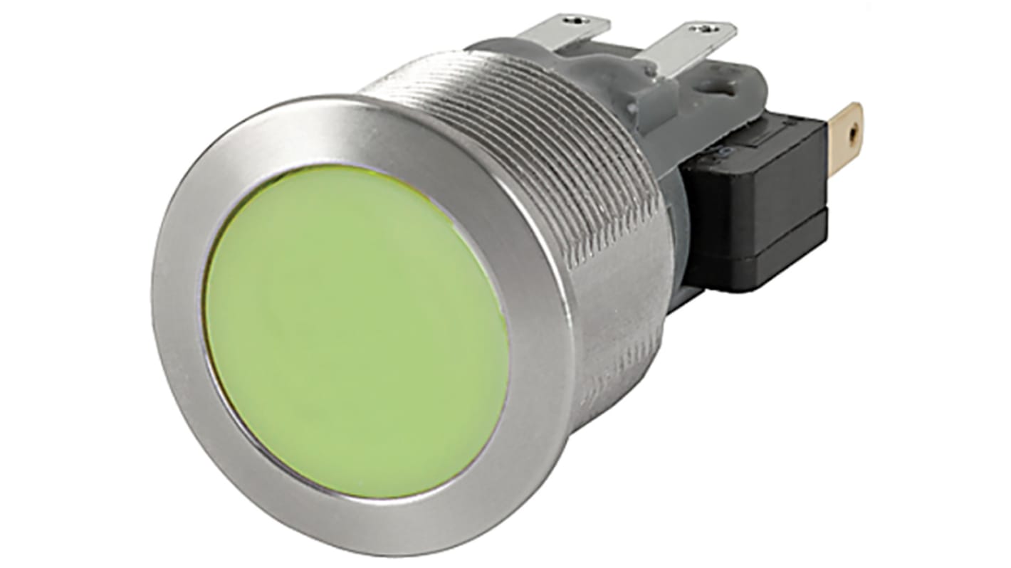 Schurter MSM 19 Series Illuminated Push Button Switch, Momentary, Panel Mount, 19.1mm Cutout, SPDT, Green LED, 30V dc,