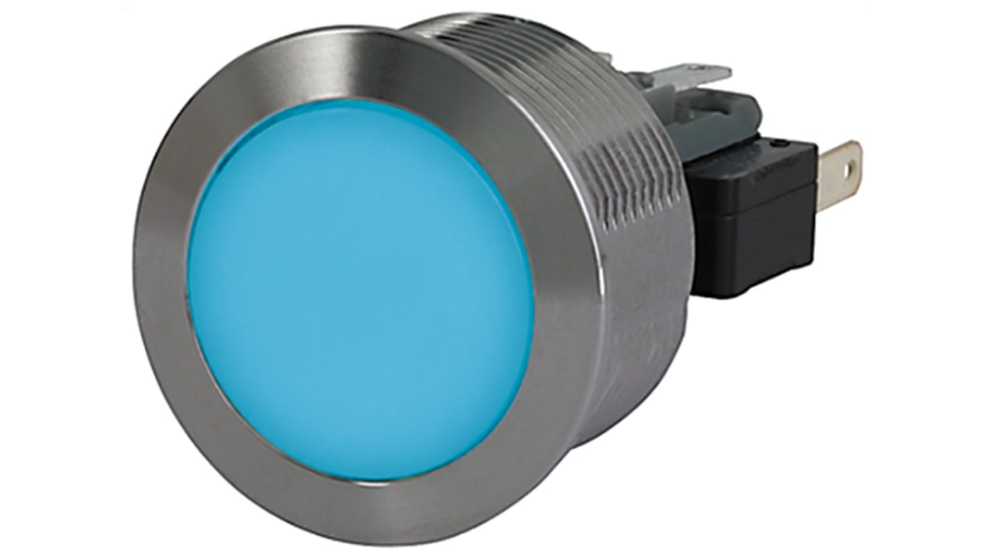 Schurter MSM 22 Series Illuminated Push Button Switch, Momentary, Panel Mount, 22.1mm Cutout, SPDT, Blue LED, 30V dc,