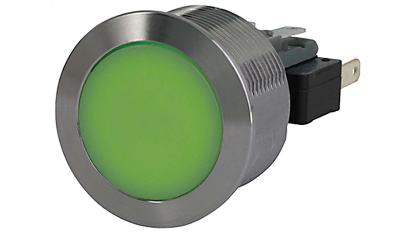 Schurter MSM 22 Series Illuminated Push Button Switch, Momentary, Panel Mount, 22.1mm Cutout, SPDT, Green LED, 250V ac,