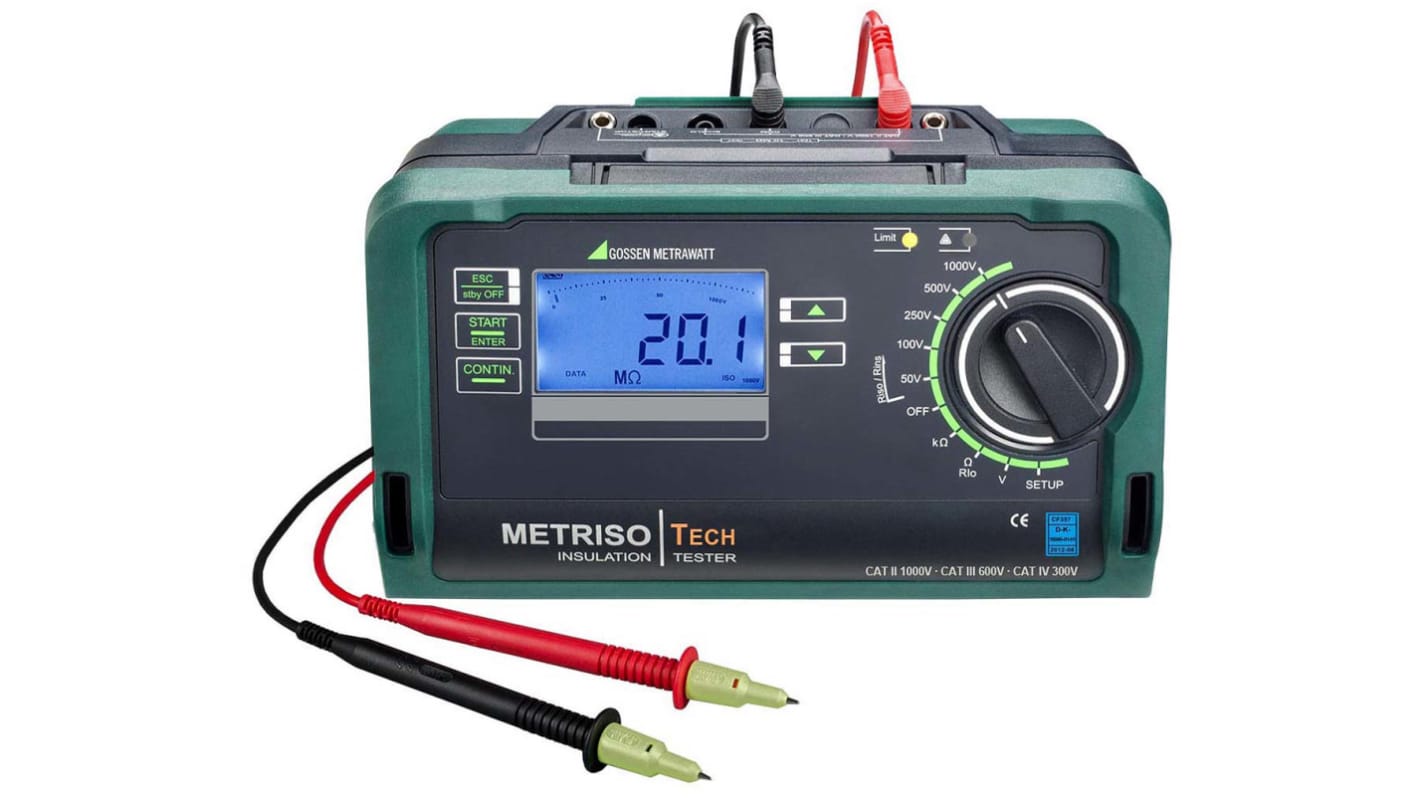 Gossen Metrawatt METRISO TECH Insulation Tester, 50V Min, 1000V Max, 199GΩ Max, CAT II 1000V