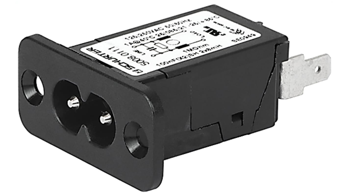 Schurter 2.5A, 250 V ac Male Screw Filtered IEC Connector 5008.0002, Quick Connect None Fuse