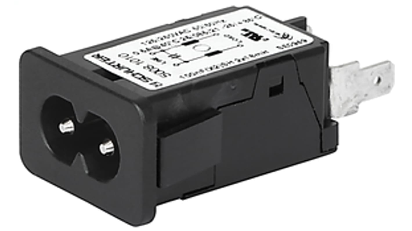 Schurter 2.5A, 250 V ac Male Snap-In Filtered IEC Connector 5008.3102, Quick Connect None Fuse