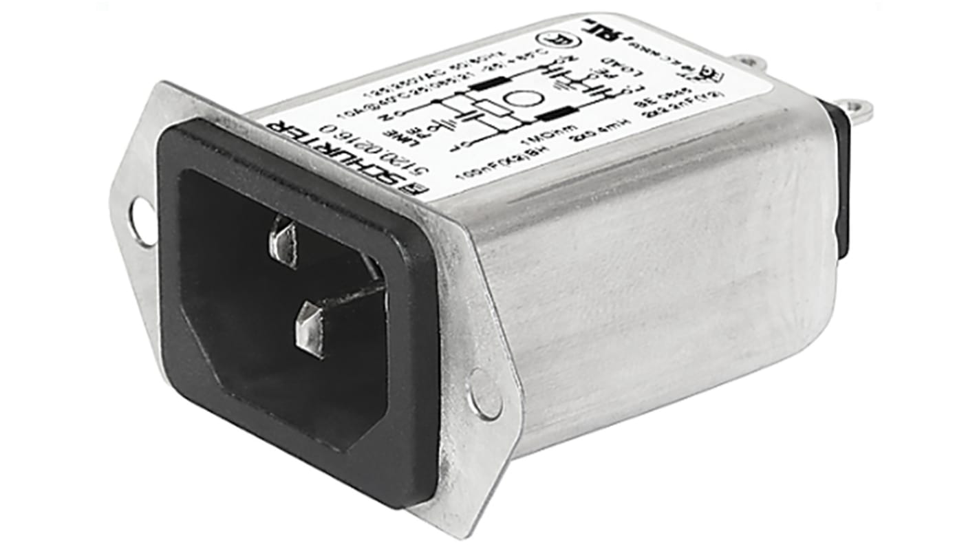 Schurter 10A, 250 V ac Male Screw Filtered IEC Connector 5120.1006.0.21, Quick Connect None Fuse