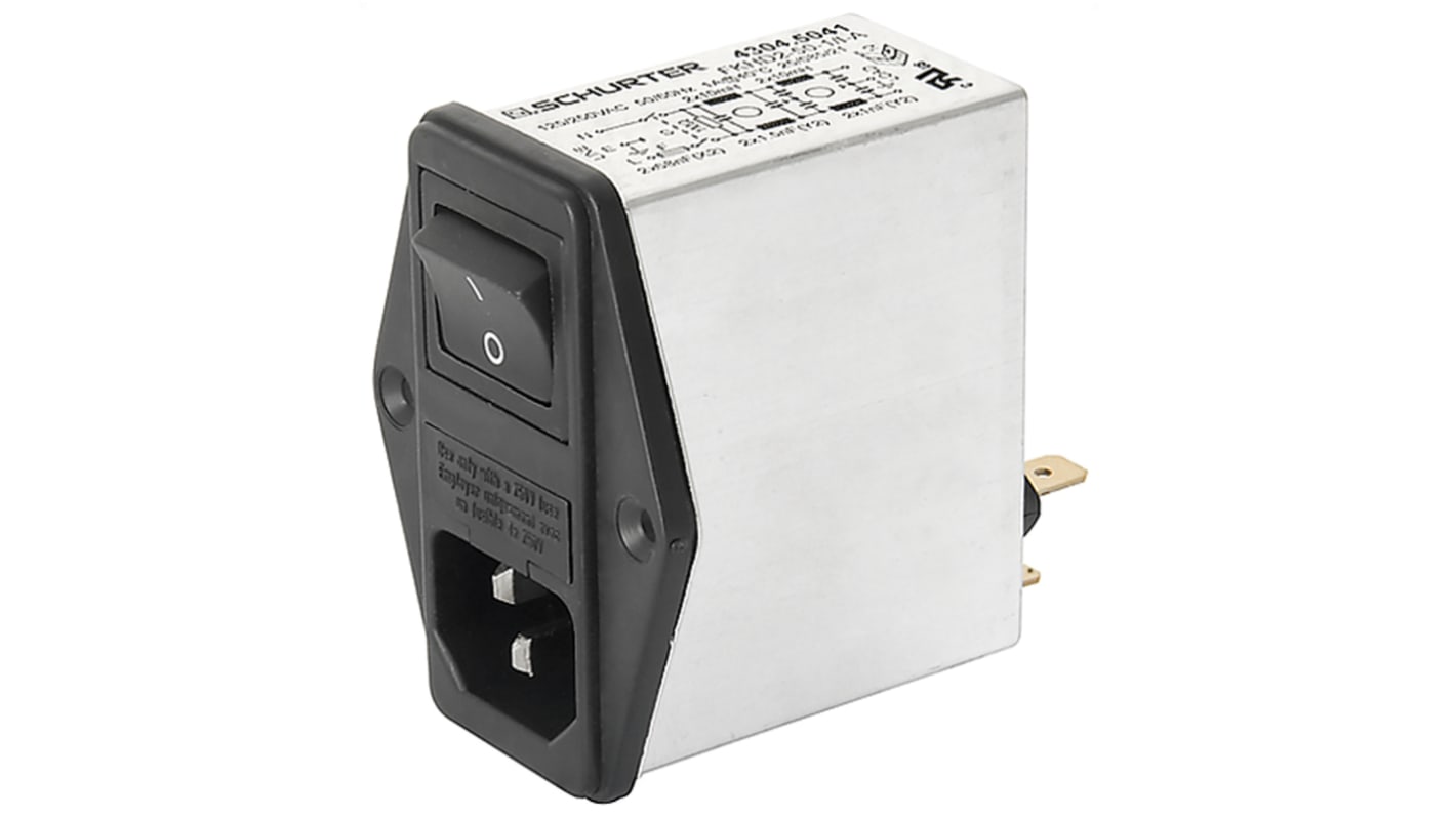 Schurter 6A, 250 V ac Male Screw Filtered IEC Connector 2 Pole 4304.5064, Quick Connect 2 Fuse
