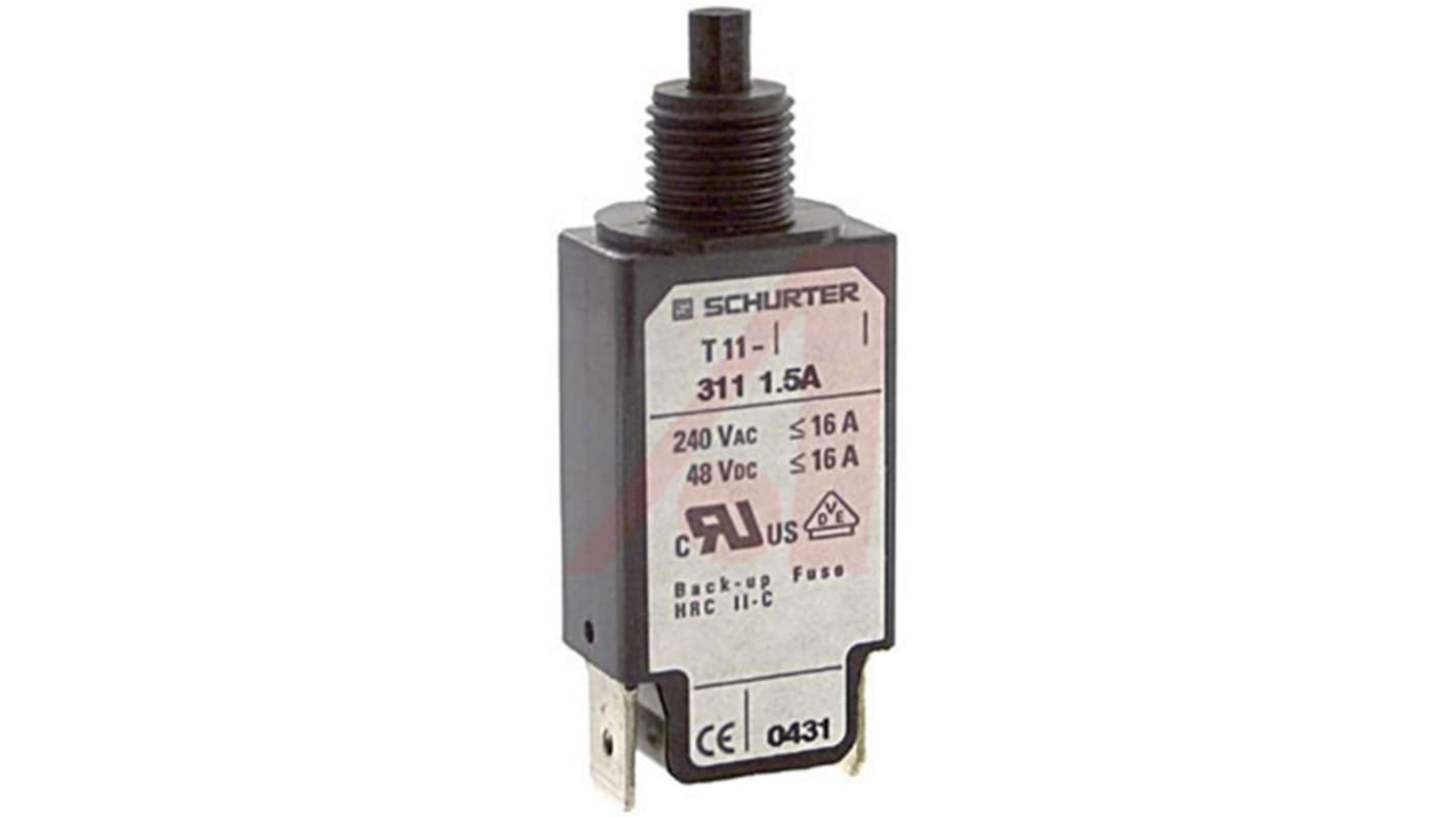 Schurter Thermal Magnetic Circuit Breaker - Single Pole Snap In, 1.5A Current Rating