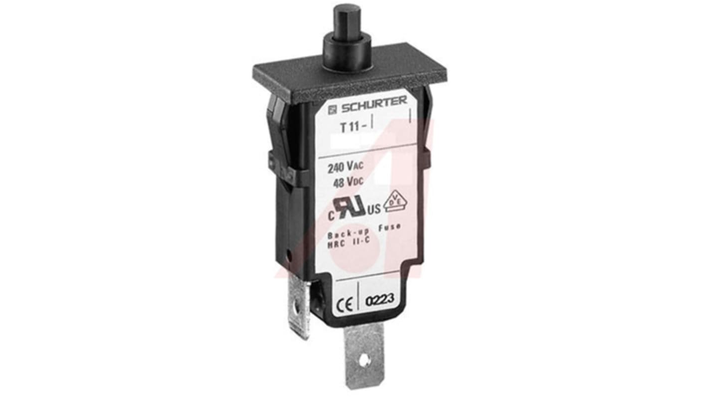 Schurter Thermal Magnetic Circuit Breaker - T11 Single Pole 48 V dc, 240 V ac Voltage Rating Panel Mount, 3A Current